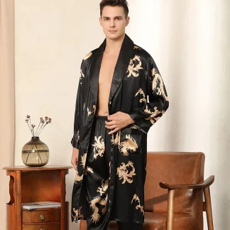Dragon Printed Robe for Men